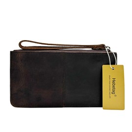 Hebetag Leather Long Wallet Clutch Purse for Men Women Vintage Phone Organizer Holder Wrist Bag Day Pack Coin Money Checkbook Rodeo Wallets