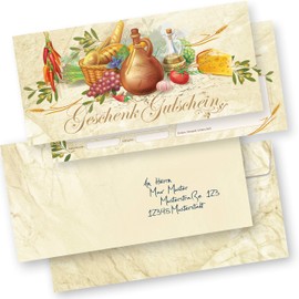 tatmotive RUSTICO Gift Vouchers Gastro Pack of 25 with Envelopes Enter and Stamp Values, Voucher Cards for Catering, Restaurant Pizzeria Italian