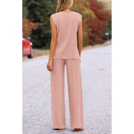 PRETTYGARDEN Women's 2 Piece Outfits Knit Loungewear High Low Pullover Tops and Wide Leg Pants Casual Sweater Sets Tracksuits (Light Pink,Small)