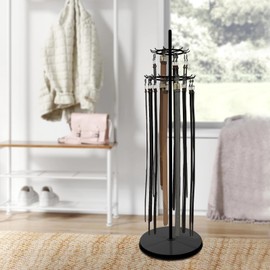 KOLHGNSE Belt Display Rack, 2-Tier Commercial Floor Standing Organizer 31 Hooks Heavy Duty Steel Storage Shelf Belts Ties Scarves Boutique Home (Black)