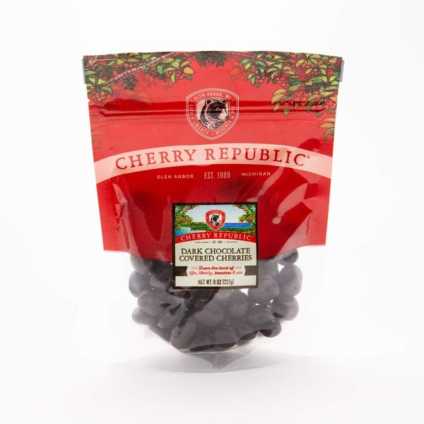 Cherry Republic Dark Chocolate Covered Cherries - Michigan Montmorency Dried Tart Cherries With 60% Dark Cocoa Chocolate - Single 8 oz. Bag