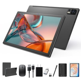 10.1 Inch Android 14 Tablet 2024 Newest Octa-Core Tablets, 64GB ROM+8(4+4)GB RAM/128GB Expandable, 13MP+5MP Dual Camera, 5G WiFi, Bluetooth, FHD IPS Screen, 2 in 1 Tablet with Keyboard, Case, Stylus - Color: Black