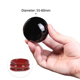 dssmboom 55-60mm Crystal Ball Ornament with Wooden Stand for Meditation, Decorative Feng Shui Crystal Sphere for Home Office and Chakra Balancing, Black Obsidian