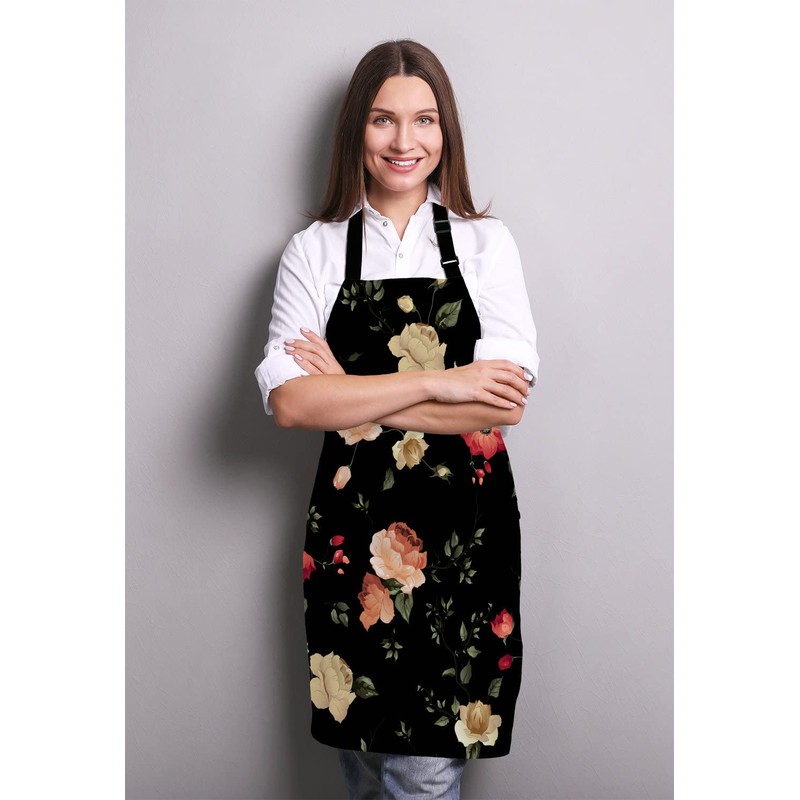 Wasach Watercolor floral pattern with of roses Apron,Adjustable Bib Apron