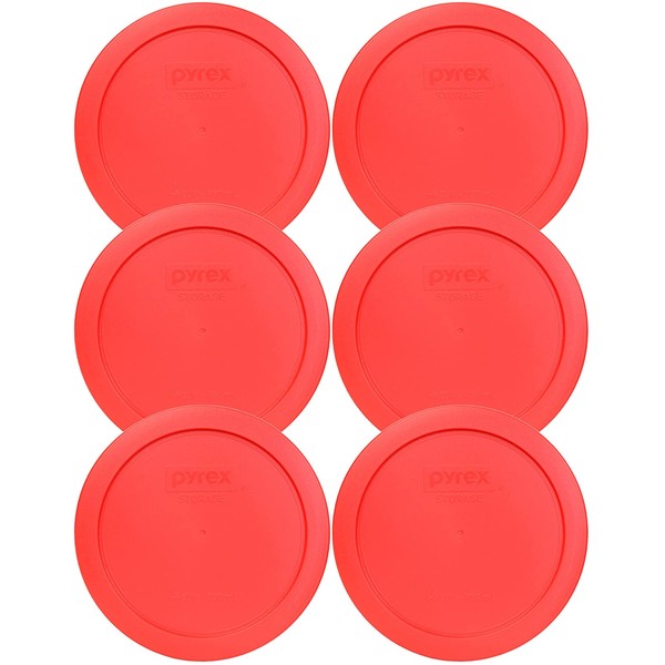 Pyrex 7201-PC 4 Cup Red Round Plastic Storage Lids - 6 Pack