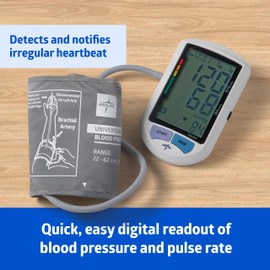 Medline Advanced Automatic Blood Pressure Monitor, Universal Upper Arm Cuff, Large Digital LCD Display, Stores Up to 90 Readings, Carrying Case and Batteries Included