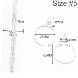 Leekayer #5 Silver Metallic Teeth Nylon Spiral Zippers 10 Yards Red Zipper Tape with 25 Silver Ring Sliders for DIY Sewing Tailor Crafts Bag (Red)