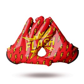 TAQCHA Thunder Football Gloves - Tacky Grip Skin Tight Football Gloves - Pro Elite Super Sticky Receiver Football Gloves - Adult & Youth Sizes (Red, Adult - Medium)
