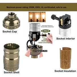 WOYTTSYSM 3-Way Table and Floor Lamp Sockets with Push ON/OFF Switch, Antique Brass, Aluminum, Set of 1