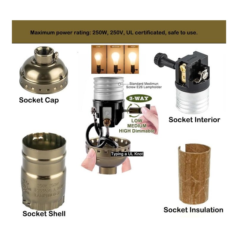 WOYTTSYSM 3-Way Table and Floor Lamp Sockets with Push ON/OFF