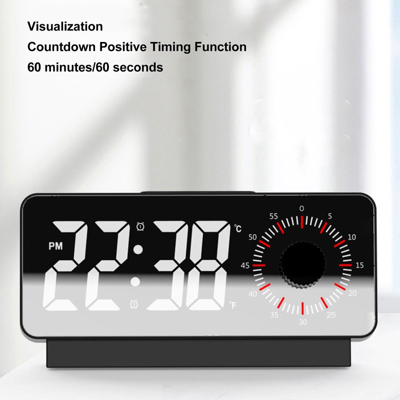 Digital Alarm Clock Dual Display Adjustable Brightness Large Display LED