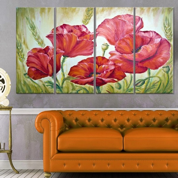 DESIGN ART Poppies in Wheat - Large Floral Wall Art