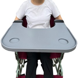 Stars Story Medical Gray Strap On Wheelchair Tray Table Attachment for 18 to 20in Wide Wheelchair - Removable Electric Wheelchair Accessories for Adults with Cup Holder and Phone Groove