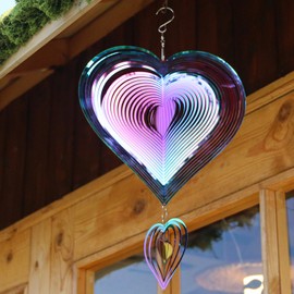 Phuryllic Wind Spinners Outdoor, Garden Decor, Bird Deterrents for Outside, 3D Metal Yard Decorations for Patio & Backyard, Unique Gardening Gifts for Women & Moms - 2pcs Purple Heart