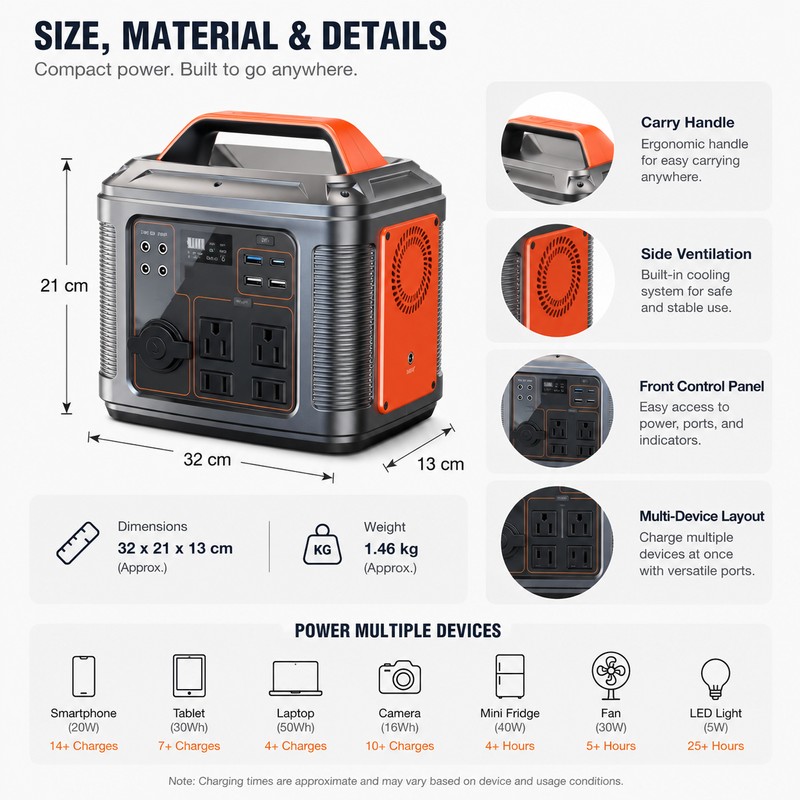 300W Portable Power Station for Camping & Backup Charging –