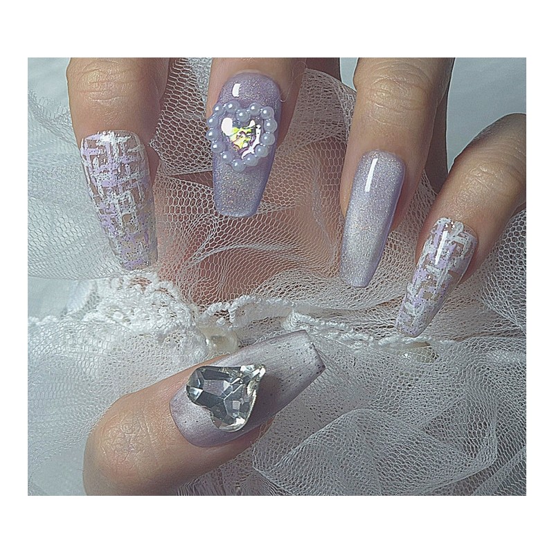 [In-store special discount] Light purple tweed magnetic gel handmade nail