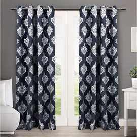 Exclusive Home Curtains Medallion Blackout Grommet Top Curtain Panel Pair, 52x96, Peacoat Blue, 2 Count