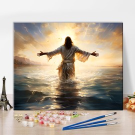 TUMOVO Paint by Numbers Kit for Adults Jesus Christ Walking on Water DIY Art Kit for Adults Calming The Storm Oil Painting with Brushes 16x20 in