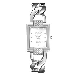 Silverora Watches Women's Gold Watch Square: Simple Face Dot Scale Analogue Quartz Wrist Watches Rectangular Diamond Women's Watches with Adjustable Bracelet Bracelet Gifts for Women, Silver chain