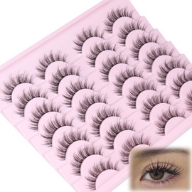 False Eyelashes Wispy Lashes Natural Look Fake Eyelashes Fluffy Strip Eye Lashes Short Volume Faux Mink Lashes with Clear Bands 14 Pairs False Lashes that Look Like Extensions