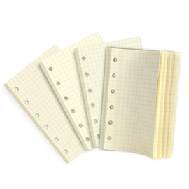 LEOBRO Notepad Refills, Mini 6 Holes (Set of 4), 0.2 inch (5 mm) Square Rule, System Notebook Refill, A7, Pocket Size, Cream, 180 Sheets