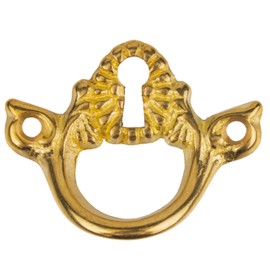 Horizontal Cast Brass Drawer Pull with Keyhole Cover | 2" x 1-5/8" | Handle w/Escutcheon Plate for China Cabinet, Dresser, Desk | Antique Furniture Hardware | KC11-B