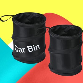 URAQT Car Bin, 2pcs Black Portable Collapsible Pop-up Bag, Universal Leak Proof Traveling Portable Car Rubbish Bin, Compact Mini Trash Can, Used for Garbage Storage and Collection