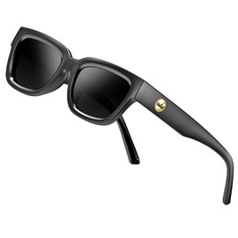 ATTCL Polarized Sunglasses for Women Men Fashion Trendy Golden Circle Rectangle Sunglasses 5533 C1 Black+grey