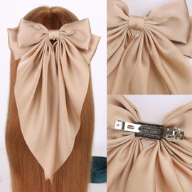 MRJ 6 Pcs Silky Satin Hair Bows Big Hair Ribbons for Women Large Hair Clips for Girls Hair Accessories Barrettes Metal Clips Bowknot Aesthetic