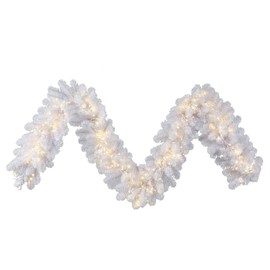 Vickerman 9' x 18" White Artificial Christmas Garland - Warm White LED 3MM 8 Function Lights - Faux White Christmas Garland - Indoor Seasonal Home Decor