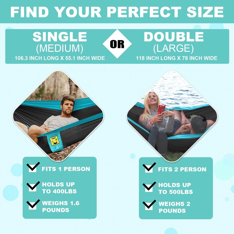 SZHLUX Camping Hammock Double & Single Portable Hammocks with 2