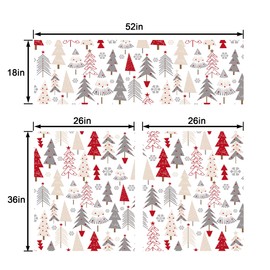 TQFZP Christmas Kitchen Curtains Short and Valance Set Winter Xmas Tree Dining Room Fabric Curtain Drapes White and Red Holiday Cafe Curtains Valance for Home Decor