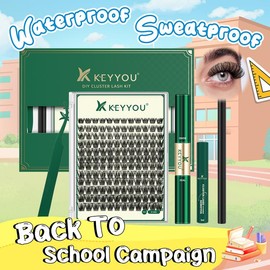 KEYYOU DIY Cluster Lashes Kit Volume Waterproof Long-Lasting Lash Extension Kit D Curl 8-18MIX Eyelash Extensions Cosmetic Makeup dealsforyoudays  back to school:_Lash Kit-Y18