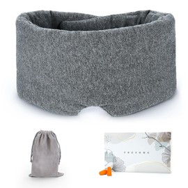 FRESHME Cotton Eye Mask for Sleeping in Gift Box - Soft and Adjustable Extensions Sleep Mask with Earplugs and Pouch for Women and Men, Blackout Cover for Night Travel Relaxation