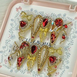 [Premium] Night of Blood Red Ribbon Handmade Nail Tips - Almond M / [프리미엄] 핏빛 리본의 밤 수제네일팁 - 아몬드M