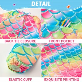 Art Smocks for Kids - Mermaid Toddler Smock for Painting Little Girl Art Smock Kids Artist Apron Smock Waterproof for Kids Painting Apron with Long Sleeve Pocket Toddler Pink Art Apron Age 4-8 8-12
