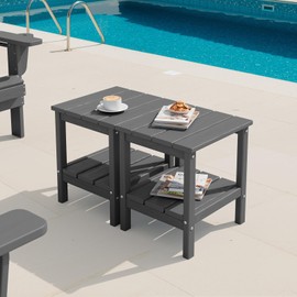 SERWALL 2-Tier HDPE Outdoor Side Tables Set of 2, Weatherproof Rectangular Adirondack Side Table, Gray