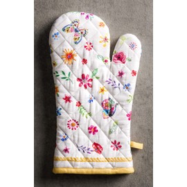 Maison d' Hermine Oven Mitt + Pot Holder 100% Cotton Heat Resistant Kitchen Easter Oven Mitt (19cm x 33cm) & Pot Holder (20cm x 20cm) for Chef, Women & Men Party, Happy Florals - Sweety -Spring/Summer