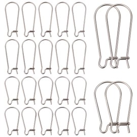 CREATCABIN 1 Box 100Pcs 2 Sizes Kidney Earrings Hook Silver Plated Stainless Steel Ear Wire Hypoallergenic Earwire Connector Tone for Jewelry Making Man Women DIY Dangle Earring Findings