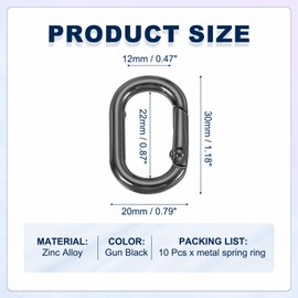 sourcing map Oval Shaped Spring Snap Keychain Clip, 30mm Metal Trigger Keychain Hook Clip Key Hook Buckle for Purses Wallet Belts Hardware Bags, Black Pack of 10