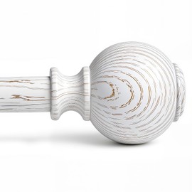 Wood Curtain Rods for Windows 28 to 48 Inches,1 inch Heavy Duty Window Curtain Rod with Imitation Wood Grain Finials,Decorative Drapery Rods Adjustable, 28"-58"(2.3-4.8ft), White Wood