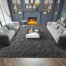 Merelax Soft Modern Indoor Large Shaggy Rug for Livingroom Bedroom Dorm Kids Room Home Decorative, Non-Slip Plush Fluffy Furry Fur Area Rugs Comfy Nursery Accent Floor Carpet 6x9 Feet, Dark Grey