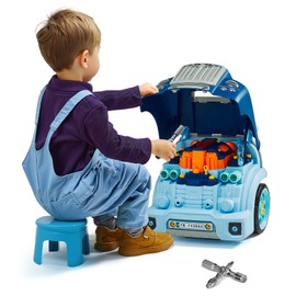 VEVOR Engine Toy, 60 Pieces, Kids Mechanic Car Repair Set with Removable Parts, Lights and Sounds, Steering Wheel and Horn, Kids Mechanic Workshop Set for Toddler Ages 3 Years and Up, Blue