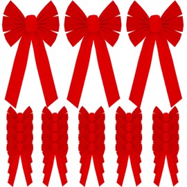 Hoteam 24 Pieces Large Christmas Velvet Bows Christmas Wreath Bow Hanging Xmas Tree Topper Bow for Indoor Outdoor Decor Wrapping Crafts DIY Decor Boutique Use (Red)