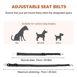 Adjustable Dog Car Seat Belt Harness, Pet Safety Belt with Elastic Strap, Dog Car Harness for Travel, Black, 20in-29in long