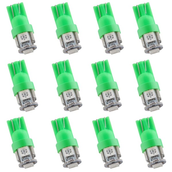 BlyilyB 12-Pack Green Color Replacement Stock # 194 T10 168 2825 W5W 175 158 Bulb 5050 5 SMD LED Light 12V Car Interior Lighting For Map Dome Lamp Courtesy Trunk License Plate Dashboard Parking Lights