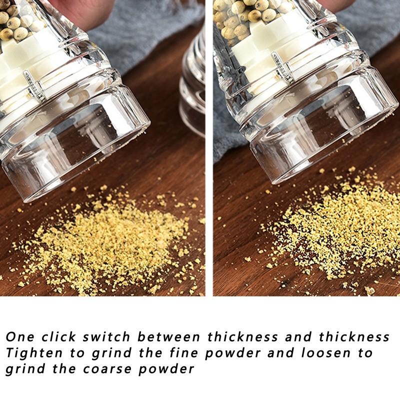 2Pcs Acrylic Manual Grinder Transparent Pepper Salt Mill Spice Jar