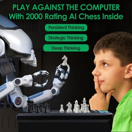 Talking Chess Academy Electronic Chess Board, Smart Chess Board with Voice Teaching System, Computer Chess Game with Strong Magnetic Pieces, 1-2 Player, Electronic Chess Set - Simple Portable Travel