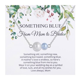 Something Blue Necklace for Bride from Mom, Wedding Day Something Blue Gifts for Daughter, Pearl Necklace Bridal Jewelry, Bridal Shower Gifts for Bride, Bachelorette Gift
