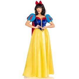 LEG AVENUE 3 PC Royal Miss Snow, includes classic velvet and satin long ball gown with braided gold trim and stay up collar, detachable velvet cape, and bow headband